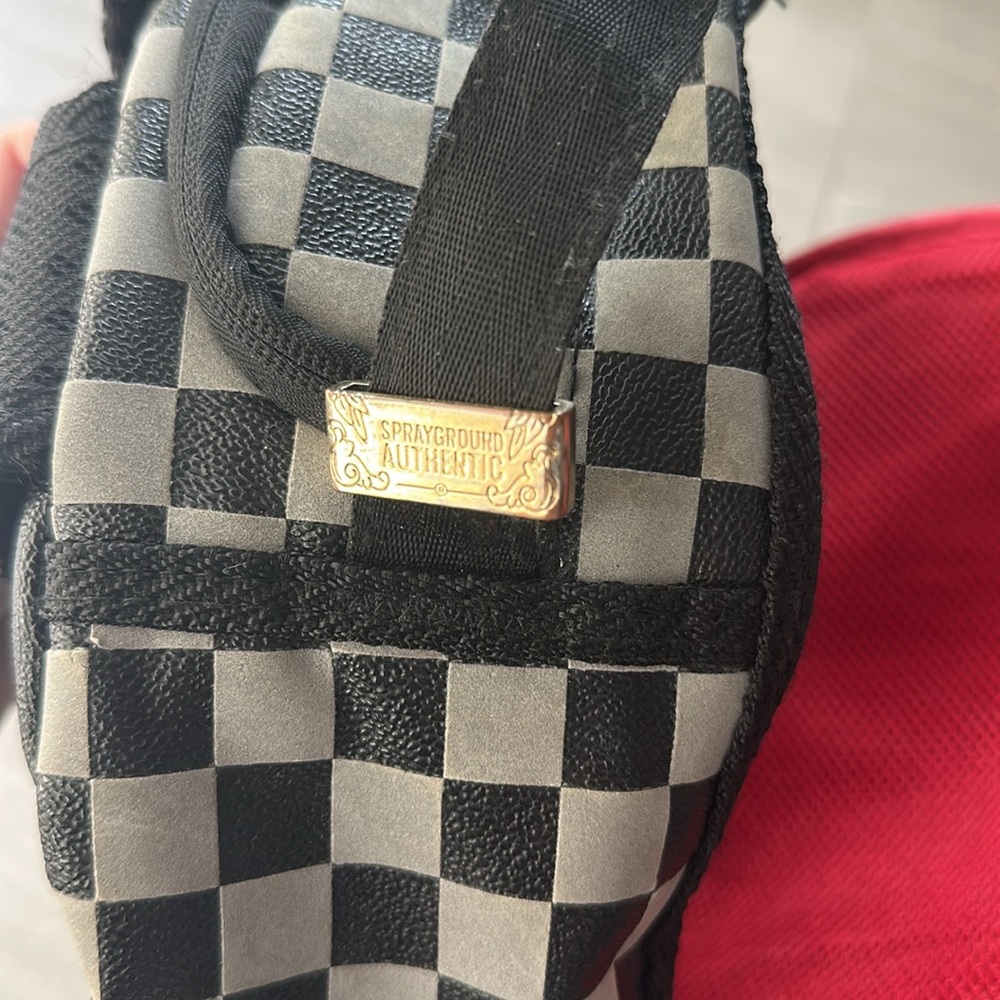 Sprayground Black and Gray Checkered Backpack with Red Accents - Picture 4 of 4